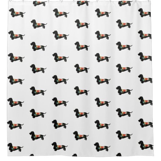 Drahthaar Dackel Bohemische Blumenzubereitung Silh Duschvorhang (Vorderseite)