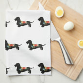 Drahthaar Dackel Bohemische Blumenzubereitung Silh Geschirrtuch (Viertel Falte)