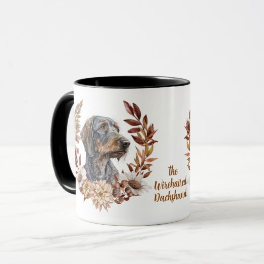 Drahthaar Dackel Herbstkranz Tasse (Vorderseite Links)