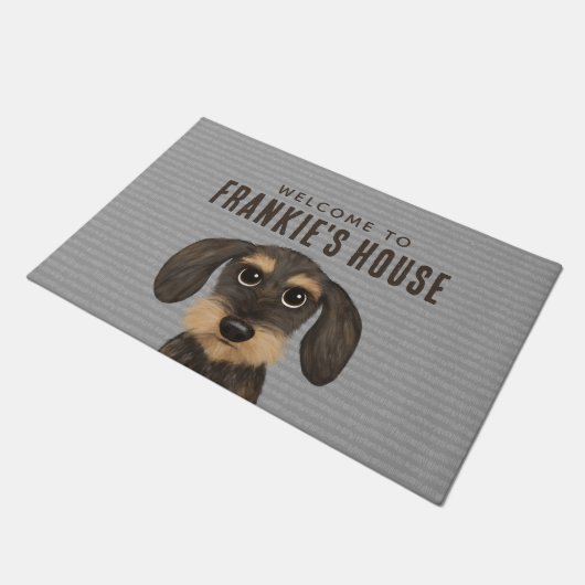 Drahthaar Dackel Hund | Niedlich Teckel Custom Fußmatte (Schrägansicht)
