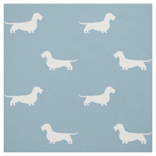 Drahthaar Dackel Hund Silhouetten Muster Blau Stoff (Muster)