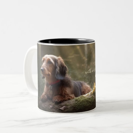 Drahthaar Dackel in Forest Zwei-Tone-Kaffee-Tasse Zweifarbige Tasse (Vorderseite Links)