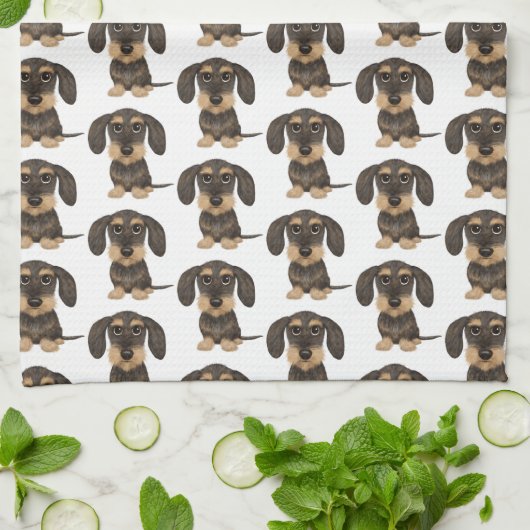 Drahthaar-Dackel| Niedlich Teckel Dog Gemustert Geschirrtuch (Gefaltet)