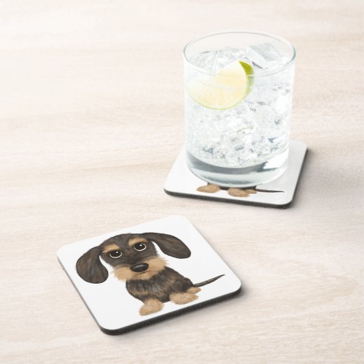 Drahthaar Dackel | Niedlicher Cartoon Dog Teckel Getränkeuntersetzer (Rechte Seite)