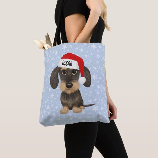 Drahthaar Dackel Santa Teckel Dog Individuelle Nam Tasche (Von Nahem)