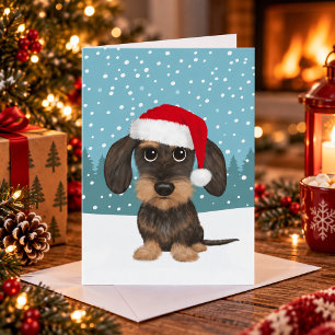 Drahthaar-Dackel-Santa-Teckel-Hund-Weihnachten Feiertagskarte