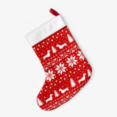Drahthaar Dackel Silhouetten Muster Rot Kleiner Weihnachtsstrumpf (Rückseite (Hängend))