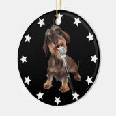 Drahthaar Dackel Singer Keramik Ornament (Links)