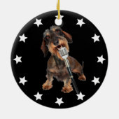 Drahthaar Dackel Singer Keramik Ornament (Hinten)