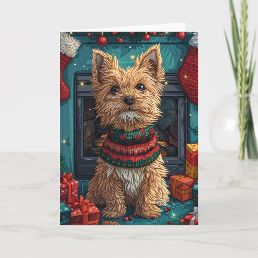 Drahthaar, der Griffon mit Weihnachtsgeschenken ze Karte (Vorderseite)