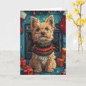 Drahthaar, der Griffon mit Weihnachtsgeschenken ze Karte (Gelbe Blume)