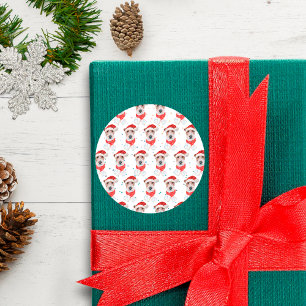 Drahthaar-Fox-Terrier-Hund Christmas Stars Runder Aufkleber