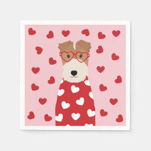 Drahthaar-Fox-Terrier-Hund-Herz-Brille Rosa Rot Serviette