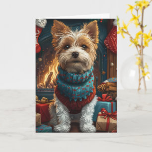 Drahthaar-Fox-Terrier-Hund mit Weihnachtsgeschenk  Karte