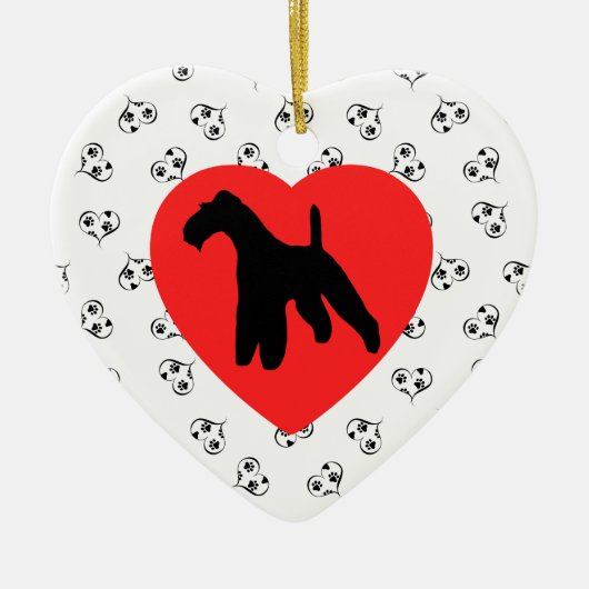 Drahthaar Fox Terrier Silhouette mit Herz Keramik Ornament (Vorne)