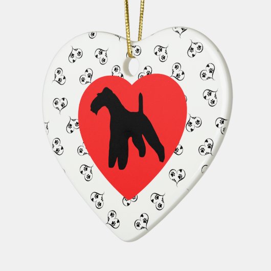 Drahthaar Fox Terrier Silhouette mit Herz Keramik Ornament (Links)