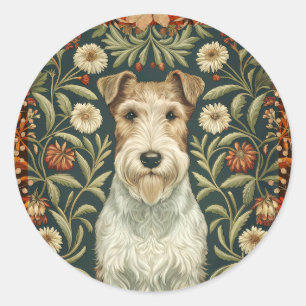 Drahthaar-Foxterrier im floralen Stil von William Runder Aufkleber