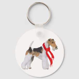 Drahthaar-Foxterrier mit Schal Schlüsselanhänger