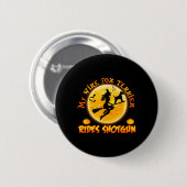 Drahthaar-Foxterrier-Reitet-Schuss-Hund-Halloween- Button (Vorne & Hinten)