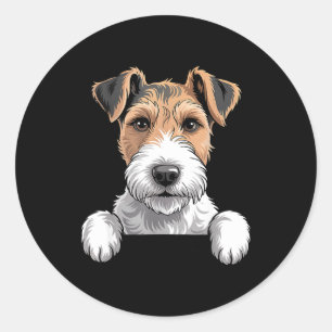 Drahthaar-Fuchs-Terrier Lustiger spähender Hundeli Runder Aufkleber