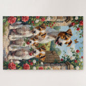 Drahthaar-Fuchs-Terrier Rose Cottage Kunst Puzzle (Horizontal)