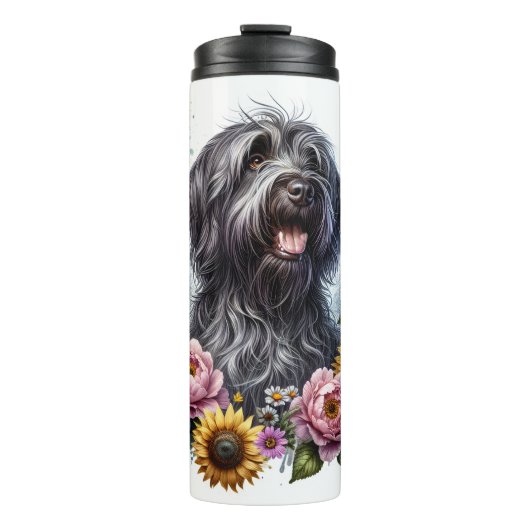 Drahthaar Griffon mit Sonnenblumen Thermosbecher (Vorderseite)