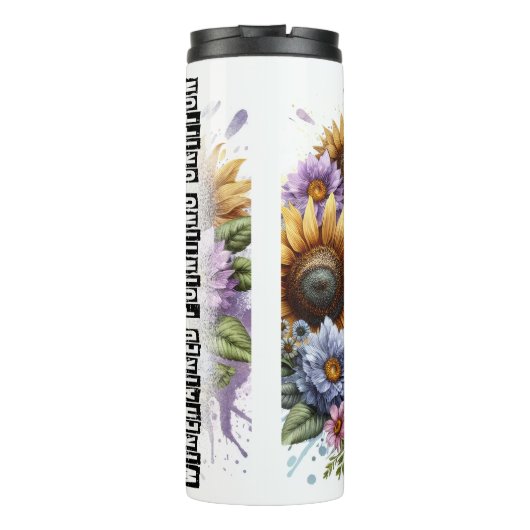 Drahthaar Griffon mit Sonnenblumen Thermosbecher (Rückseite)