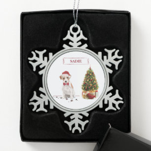 Drahthaar Jack Russell Lustiger Weihnachts Hund Schneeflocken Zinn-Ornament