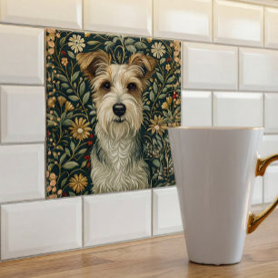 Drahthaar Jack Russell Terrier im Cottagecore-Gart Fliese