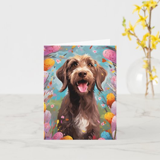 Drahthaar mit griffon Happy Oaster Karte (Gelbe Blume)