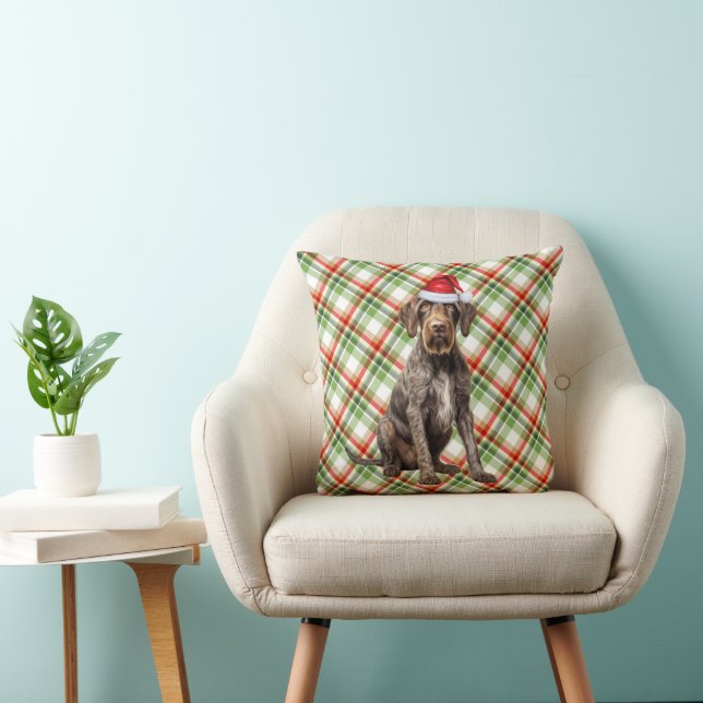 Drahthaar Pointer Dog Roter Karierter Weihnachtsfe Kissen (Stuhl )