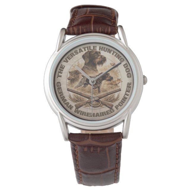 Drahthaar Pointer, Jäger Logo Armbanduhr (Vorderseite)