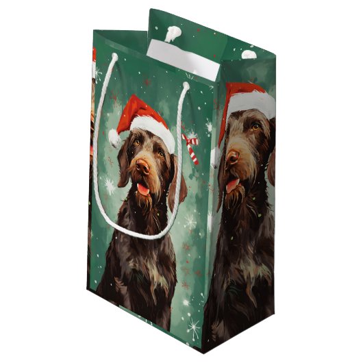 Drahthaar Pointer Weihnachtsmalerei Kunst Kleine Geschenktüte (Rückseite Schrägansicht)