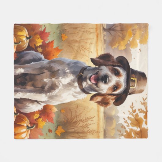 Drahthaar Pointing Griffon Autumn Leaves Fleecedecke (Vorderseite (Horizontal))