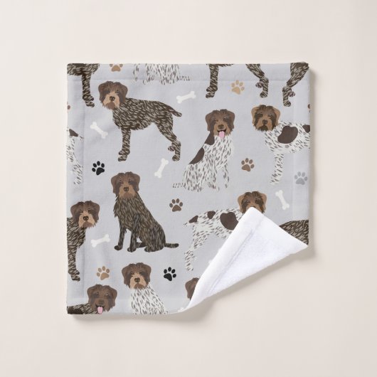 Drahthaar Pointing Griffon Bones and Paws Badhandtuch Set (Waschlappen)