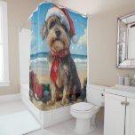Drahthaar Pointing Griffon Dog Christmas Beach Duschvorhang<br><div class="desc">Bringen Sie die Wärme der Ferien an die Küste mit diesem charmanten, Vintag inspirierten Design, das einen festlichen Hund auf einem ruhigen Strand besticht. Mit einer klassischen Touch nostalgischer Töne und Küstenstöcke erweckt dieses Kunstwerk den Zauber der Weihnachtszeit am Meer. Dieses Design ist perfekt für den gelungenen Urlaub geeignet und...</div>