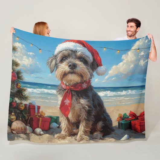 Drahthaar Pointing Griffon Dog Christmas Beach Fleecedecke (Beispiel)
