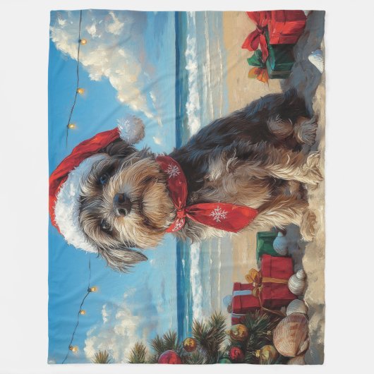 Drahthaar Pointing Griffon Dog Christmas Beach Fleecedecke (Vorderseite)