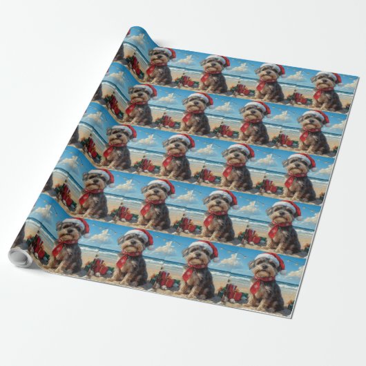Drahthaar Pointing Griffon Dog Christmas Beach Geschenkpapier (Ungerollt)