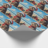 Drahthaar Pointing Griffon Dog Christmas Beach Geschenkpapier (Ecke)