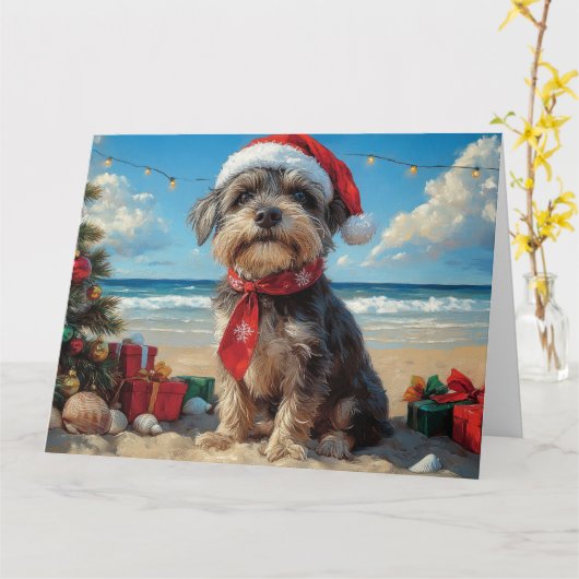 Drahthaar Pointing Griffon Dog Christmas Beach Karte (Gelbe Blume)