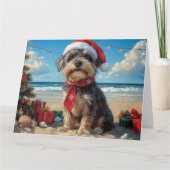 Drahthaar Pointing Griffon Dog Christmas Beach Karte (Vorderseite)