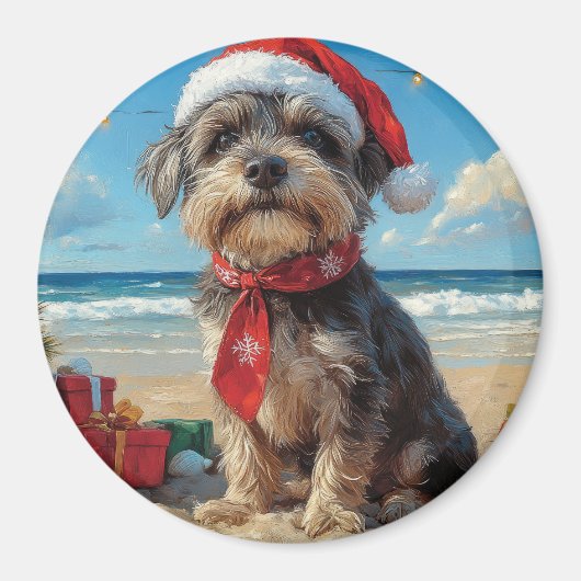 Drahthaar Pointing Griffon Dog Christmas Beach Magnet (Vorne)