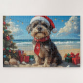 Drahthaar Pointing Griffon Dog Christmas Beach Puzzle (Horizontal)