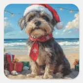 Drahthaar Pointing Griffon Dog Christmas Beach Quadratischer Aufkleber (Vorderseite)