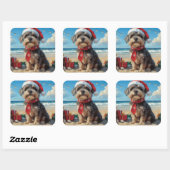 Drahthaar Pointing Griffon Dog Christmas Beach Quadratischer Aufkleber (Blatt)