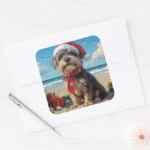 Drahthaar Pointing Griffon Dog Christmas Beach Quadratischer Aufkleber (Umschlag)