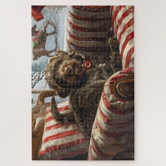 Drahthaar Pointing Griffon Dog Weihnachtsfest Puzzle (Vertikal)