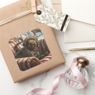 Drahthaar Pointing Griffon Dog Weihnachtsfest Quadratischer Aufkleber