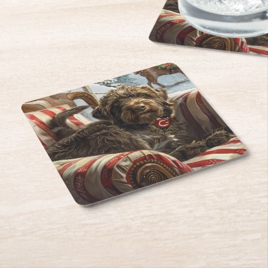 Drahthaar Pointing Griffon Dog Weihnachtsfest Rechteckiger Pappuntersetzer (angewinkelt)